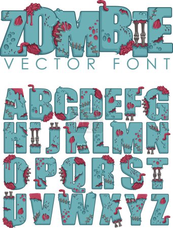 Illustration for Undead Ghoulish Corpse Walking Dead Zombie Vector Font....Each letter is a separate object so simply drag letters to form your own words. ..This remarkable cool alphabet is the perfect font to use for - Royalty Free Image