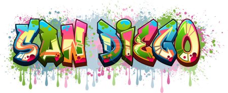 Téléchargez les illustrations : Design de logo vectoriel de style graffiti - Bienvenue à San Diego - en licence libre de droit