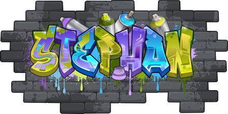 Illustration for Graffiti Styled Design for Stephan....This graffiti design is a vibrant and eye-catching piece that was created using vector graphics. The design features bold and dynamic lettering that is set - Royalty Free Image
