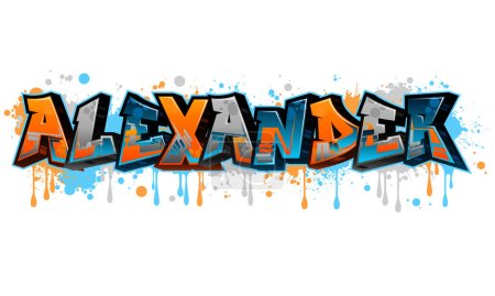 Illustration for Graffiti Styled Design for Alexander ....This graffiti design is a vibrant and eye-catching piece that was created using vector graphics. The design features bold and dynamic lettering that is set - Royalty Free Image