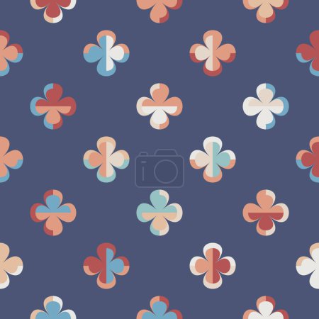 Téléchargez les illustrations : Modern vector abstract seamless pattern with stylised flowers in retro style. Decorative geometric floral grid texture in vintage colour scheme for wallpaper and prints. - en licence libre de droit