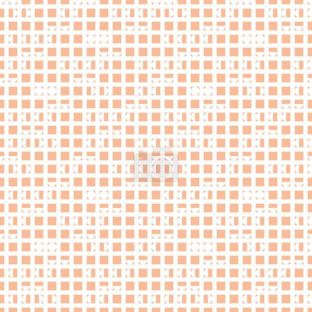 Modern playful checked pattern with white tiled circular shapes on Peach Fuzz. Truchet geometric seamless background for interiors, fashion and giftware. Pantone colour 2024.