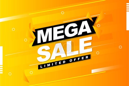 Illustration for Mega sale banner design with yellow gradient background for promotion and advertisement - Royalty Free Image