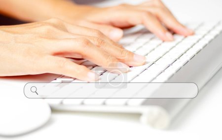 Photo for Close - up of female hands typing on a computer keyboard - Royalty Free Image