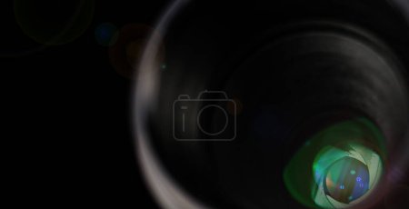 Photo for Camera lens with lense reflections. Camera lens detail, front glass of wide angle photography DSLR camera lens, macro shot, selective focus - Royalty Free Image