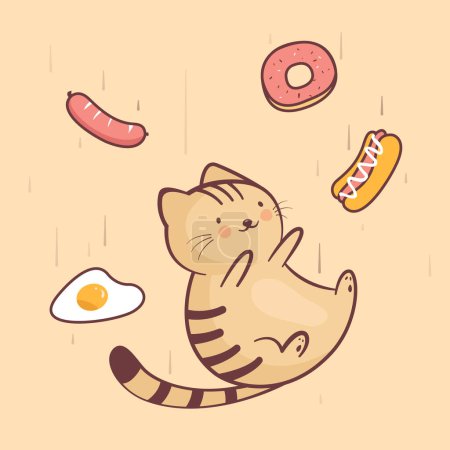 Foto de Lindo grasa gato y comida lluvia - Imagen libre de derechos
