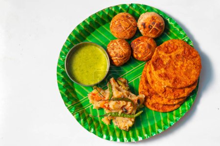 selective focus of Famous food from Bihar and Uttar Pradesh in North India "Litti Chokha".