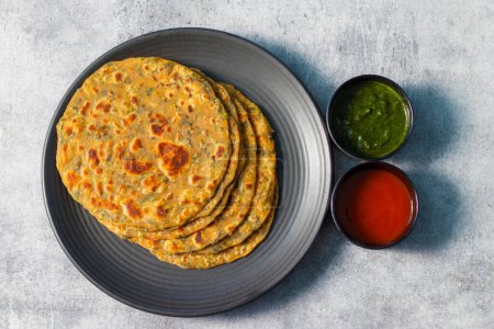 famous Indian flat bread "Methi Paratha".Made of fenugreek leaf and flour.
