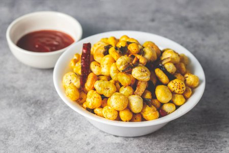 Selective focus of delicious Makhana chaat, made of roasted lotus seeds. 