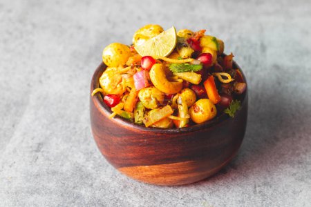 Selective focus of delicious Makhana chaat, made of roasted lotus seeds. 