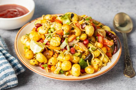 Photo for Selective focus of delicious Makhana chaat, made of roasted lotus seeds. - Royalty Free Image
