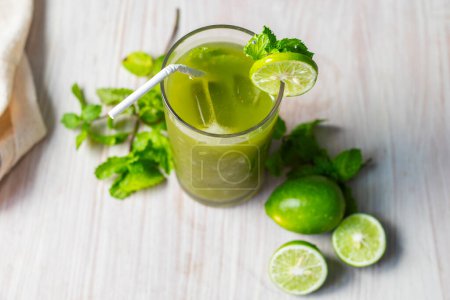 selective focus of refreshing mint lemonade drink. 