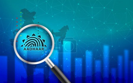 Photo for Delhi, India - march 10, 2023 : Aadhar card logo  background illustration with Indian map - Royalty Free Image
