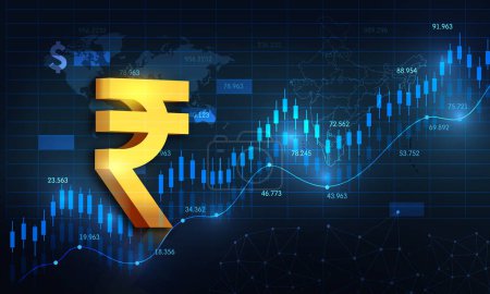Indischer Börsenhintergrund mit indischem Rupie-Symbol 3d-Rendering, Finanzierungskonzept Wirtschaft, Grafik, Diagramm-Illustration