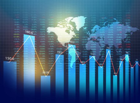 finance, economy concept background with world map, stock market graph background
