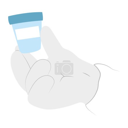 Illustration for Hand in laboratory sterile glove holding a jar with biological or chemical probe. Vector illustration - Royalty Free Image