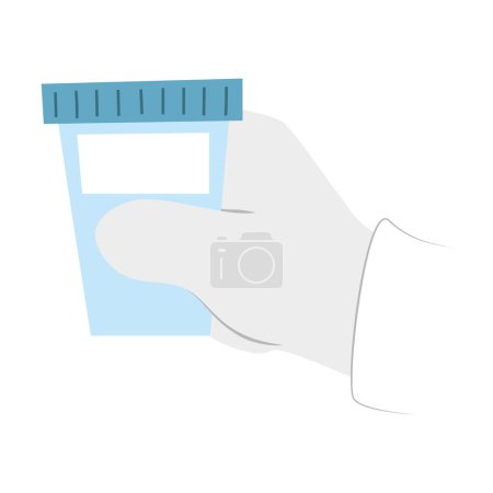 Illustration for Hand in laboratory glove holding a jar with probe for research. Lab specialist demonstrating experimental sample. Vector illustration - Royalty Free Image