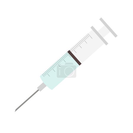 Realistic flat syringe with blue fluid inside isolated on white background. Vector illustration