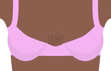 Illustration for An african american girl breast in a pink bra close-up. Woman underwear illustration for banner, ads, etc. Vector illustration - Royalty Free Image