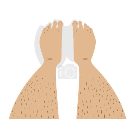 Illustration for Cartoon illustration of pair of bare feet with normal healthy posture of toes. Male wide feet top view. Vector illustration - Royalty Free Image