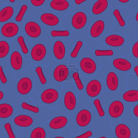 Illustration for Vector flat blood cell seamless pattern illustration. Streaming erythrocytes on deep blue background. Vector illustration - Royalty Free Image