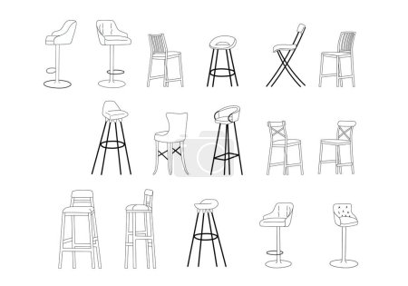 Illustration for Furniture outline set of armchairs, kitchen and bar chairs for constructing interior designs. Vector illustration - Royalty Free Image