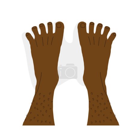 Illustration for Cartoon illustration of pair of bare feet with normal healthy posture of toes. Male dark skin feet top view. Vector illustration - Royalty Free Image
