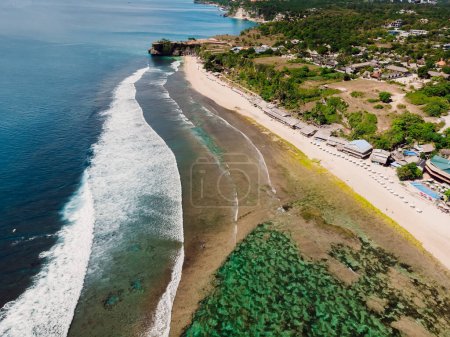 Photo for Aerial view of beach with ocean and waves. Popular surfing spot in Bali - Royalty Free Image