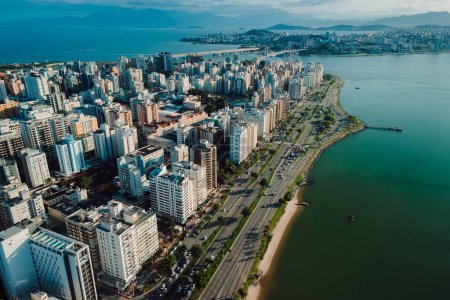 Aerial view of Florianopolis downtown. City view of architectural landscape