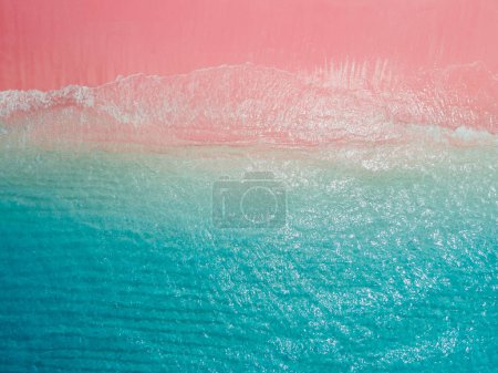 Téléchargez les photos : Incroyable plage rose avec océan bleu. Îles Komodo - en image libre de droit