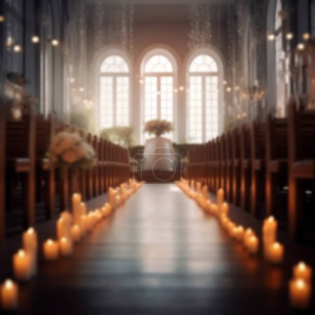 Photo for Wedding chapel defocused background, blurred traditional building. blur church background wedding ceremony Details of the wedding day. Church Wedding copy space - Royalty Free Image