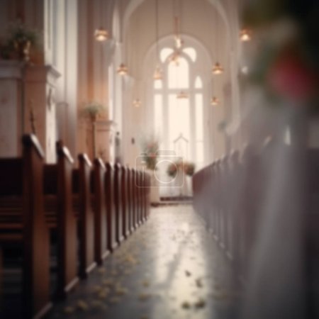 Photo for Wedding chapel defocused background, blurred traditional building. blur church background wedding ceremony Details of the wedding day. Church Wedding copy space - Royalty Free Image