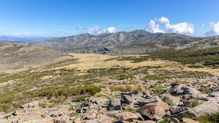 Photo for Sierra de Gredos mountains landscape in autumn from the trail to the Laguna Grande de Gredos lake from the Plataforma de Gredos in Sierra de Gredos mountains, Spain. - Royalty Free Image