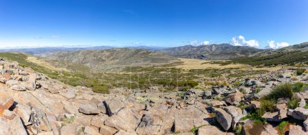 Photo for Sierra de Gredos mountains panorama in autumn from the trail to the Laguna Grande de Gredos lake from the Plataforma de Gredos in Sierra de Gredos mountains, Spain. - Royalty Free Image