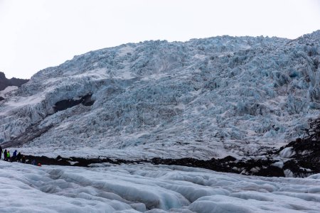 Skaftafell Glacier landscape, part of Vatnajokull National Park, Iceland. Blue glacier ice with cracks and crevasses and ice formations.