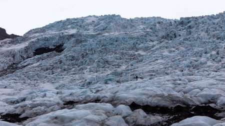 Skaftafell Glacier landscape, part of Vatnajokull National Park, Iceland. Blue glacier ice with cracks and crevasses and ice formations.