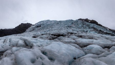Skaftafell Glacier high resolution panorama, Vatnajokull National Park, Iceland. Blue glacier ice with cracks and crevasses.