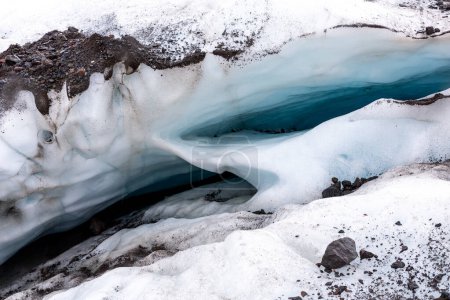 Blue crevasses in glacier ice in Skaftafell Glacier, part of Vatnajokull National Park, Iceland.