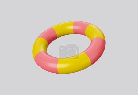 Photo for 3D illustration lifebuoy ring yellow and pink isolated on white background. 3d rendering. Clear round lifesaver for flotation on water. rubber ring yellow and pink. - Royalty Free Image