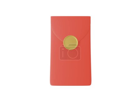 Photo for 3D illustration Chinese red envelope isolated on white background. Suitable for wealthy Chinese new year decoration. Realistic 3d design element. 3d rendering - Royalty Free Image