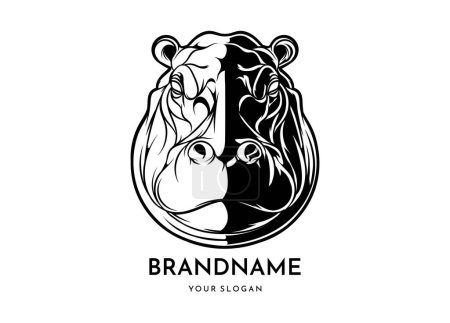 Photo for Hippopotamus head face logo vector icon, concept black and white color, animal team emblem, design elements, simple illustration - Royalty Free Image