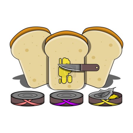 Illustration for Vector design with the concept of bread smeared with jam in yellow color using a knife - Royalty Free Image