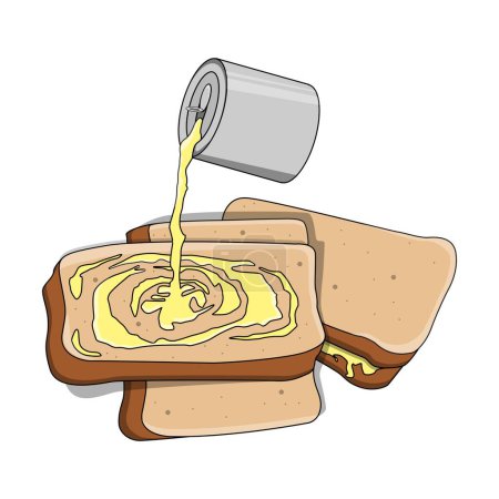 Illustration for Vector design with the concept of white bread smeared with liquid cream from a tin - Royalty Free Image