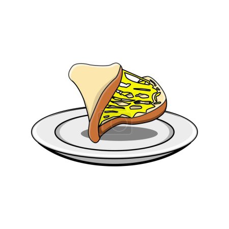 Ilustración de Vector de diseño de alimentos de pan con queso mozzarella extendido en un plato blanco - Imagen libre de derechos