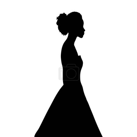 Téléchargez les photos : Vector silhouette of  young woman in dress standing, black color, isolated on white background - en image libre de droit