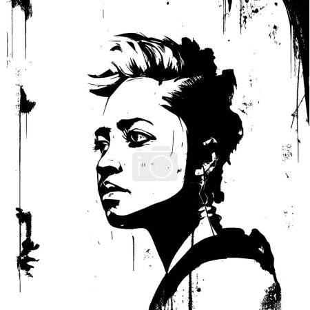 Ilustración de Hermosa silueta de retrato femenino con salpicadura de pincel grunge - Imagen libre de derechos