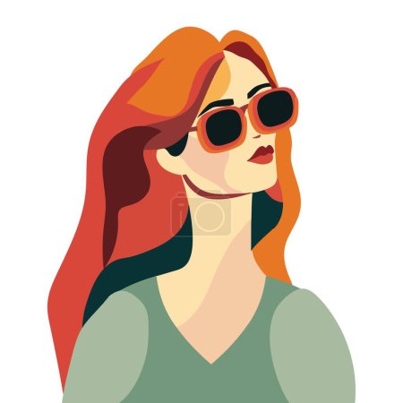 Téléchargez les photos : Une femme aux cheveux roux portant des lunettes de soleil, art vectoriel. Mois de l'histoire des femmes. Journée de la femme. - en image libre de droit