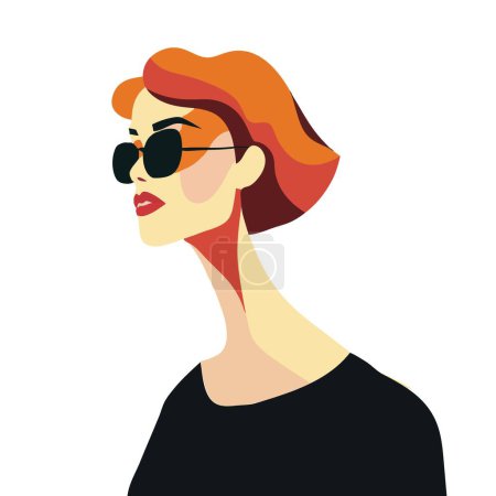 Téléchargez les photos : Une femme aux cheveux roux portant des lunettes de soleil, art vectoriel. Mois de l'histoire des femmes. Journée de la femme. - en image libre de droit