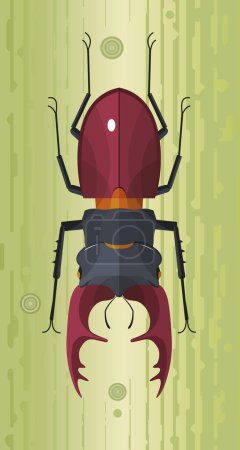 Illustration for Stag beetle on a tree, stylized image, vector graphics - Royalty Free Image