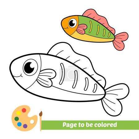 Ilustración de Libro para colorear para niños, vector de peces - Imagen libre de derechos